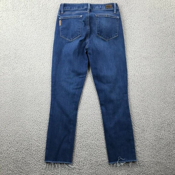 PAIGE Womens Size 27 Skyline Skinny Distressed Raw Hem Stretch Denim Jeans - Picture 2 of 16